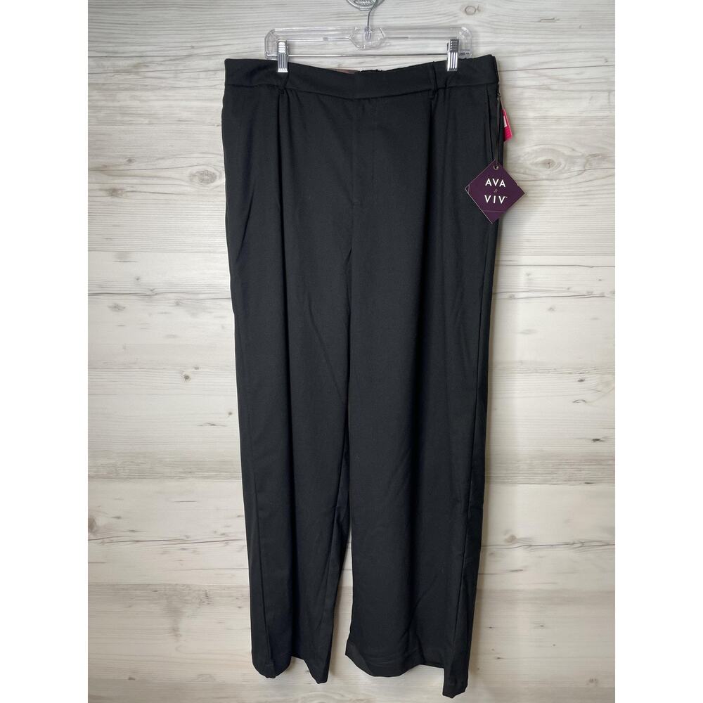 Ava & Viv Pants Womens 17 Black Wide Leg Stretch Dress Trousers Workwear Pockets